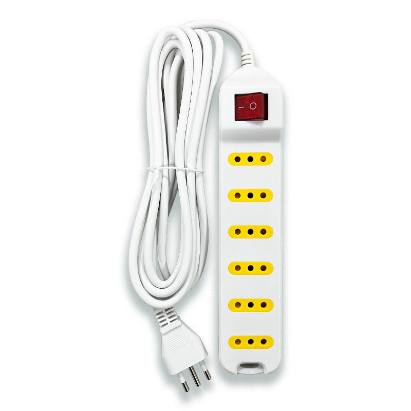 Alargador c/interruptor 6 pos 3 mts blanco UYU (pack 5 unidades)