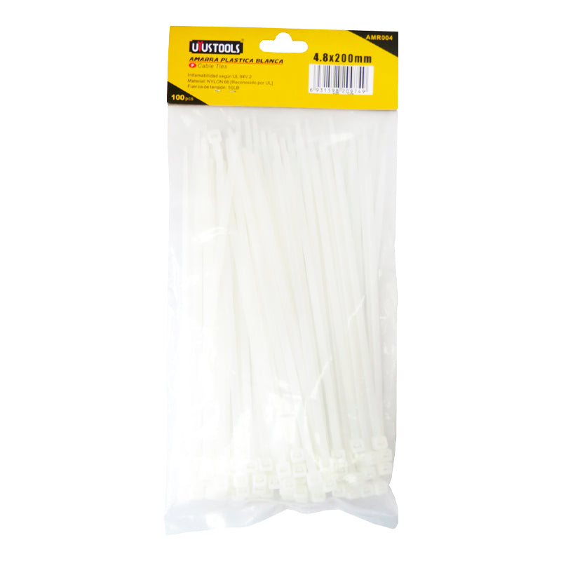 Amarra plastica blanca 4.8 x 200 mm 100UN/SET UYU (pack 10 sets)