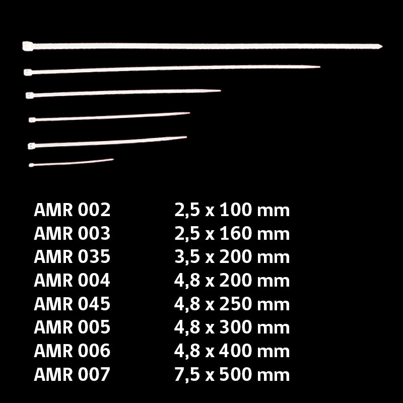Amarra plastica blanca 7.5 x 500 mm 100UN/SET UYU (pack 2 sets)