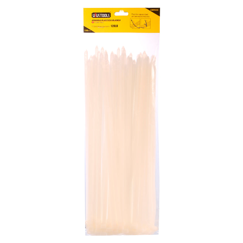 Amarra plastica 7.5X400MM blanca 100UN/SET UYU