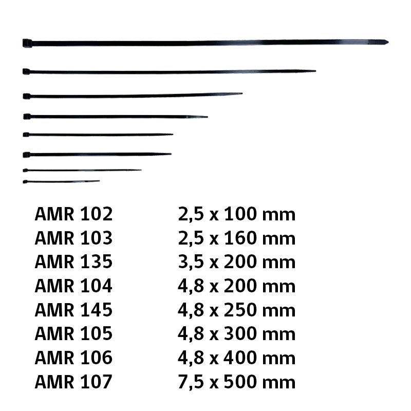 Amarra plastica negra 4.8 x 250MM 100UN UYU (pack 10 sets)