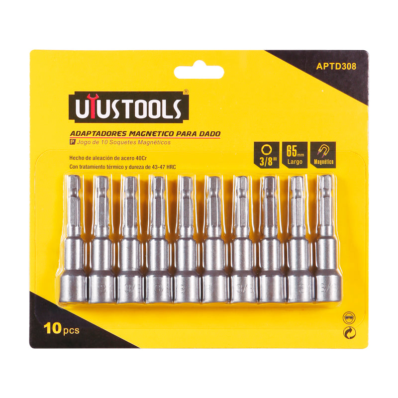 Set dados adaptadores magneticos 10 pcs 3/8" x 65MM Uyustools (pack 2 unidades)