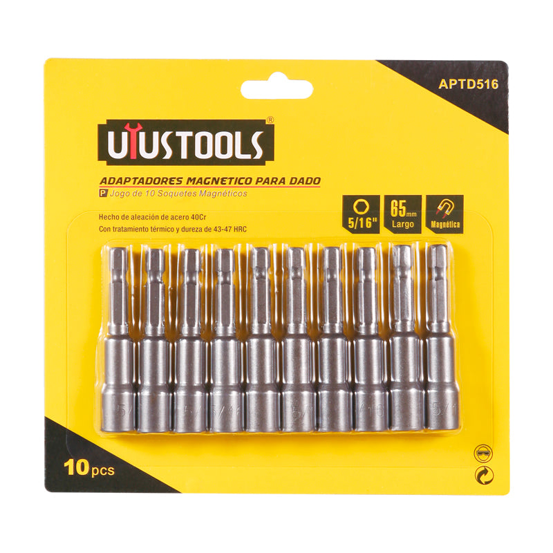 Set dados adaptadores magneticos 10 pcs 5/16" x 65MM Uyustools (pack 3 unidades)