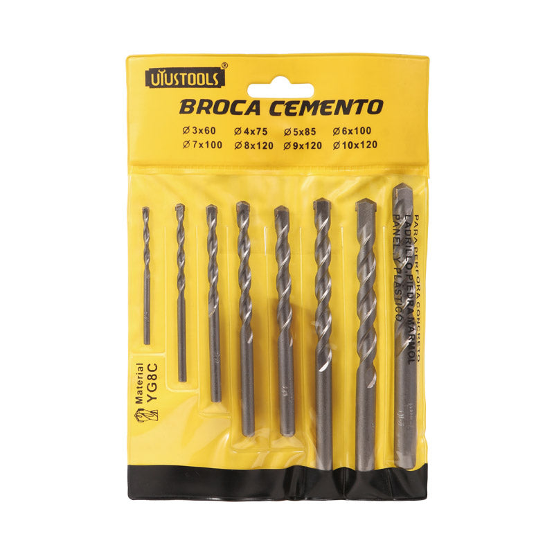 Set 8 un broca concreto (3-4-5-6-7-8-9-10mm) bag Uyustools (pack 5 sets)