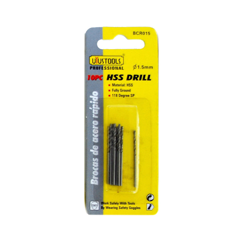 Set 10 un broca 1,5MM acero rapido blister (pack 4 sets)