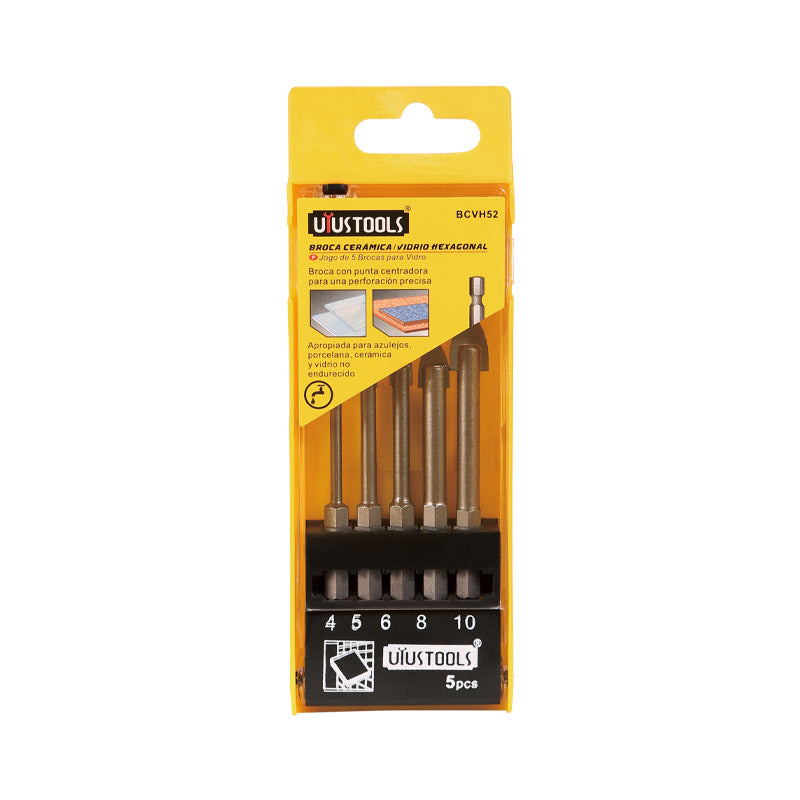 Set 5 un broca vidrio (4-10MM) hexagonal Uyustools (pack 6 sets)