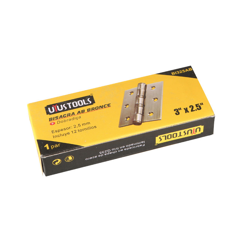 Bisagra 3"X2.5"X2.5MM bronce (pack 3 pares)
