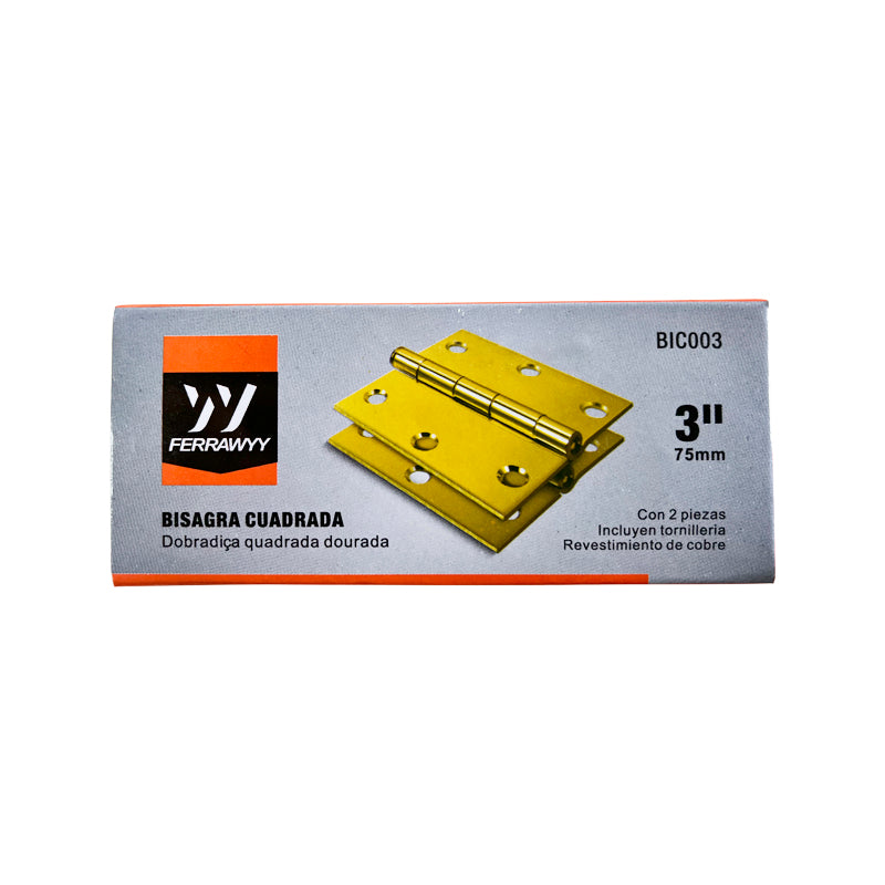 Bisagra cuadrada 3" x 3" dorada (pack 4 pares)