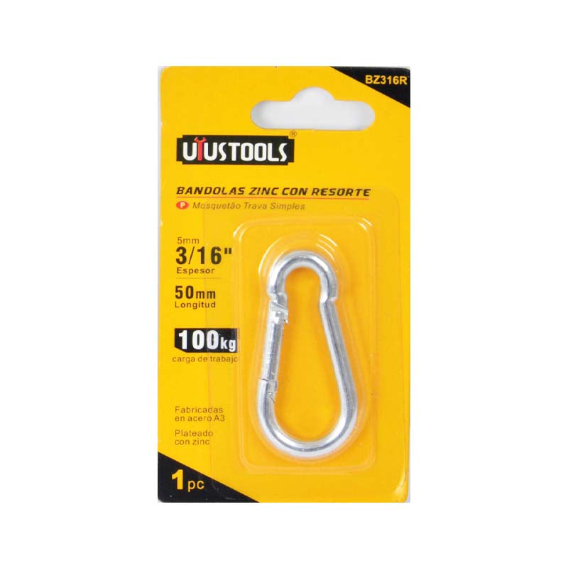 Mosqueton zinc con resorte 3/16" Uyustools (pack 12 unidades)