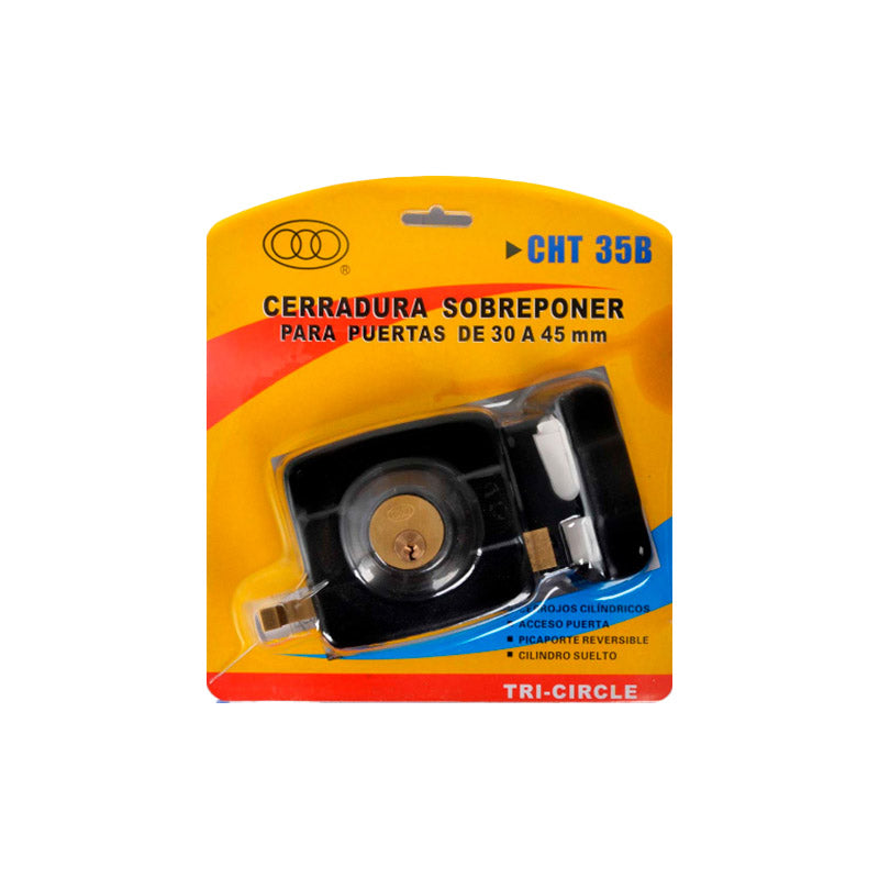 Cerradura sobreponer negra tricircle