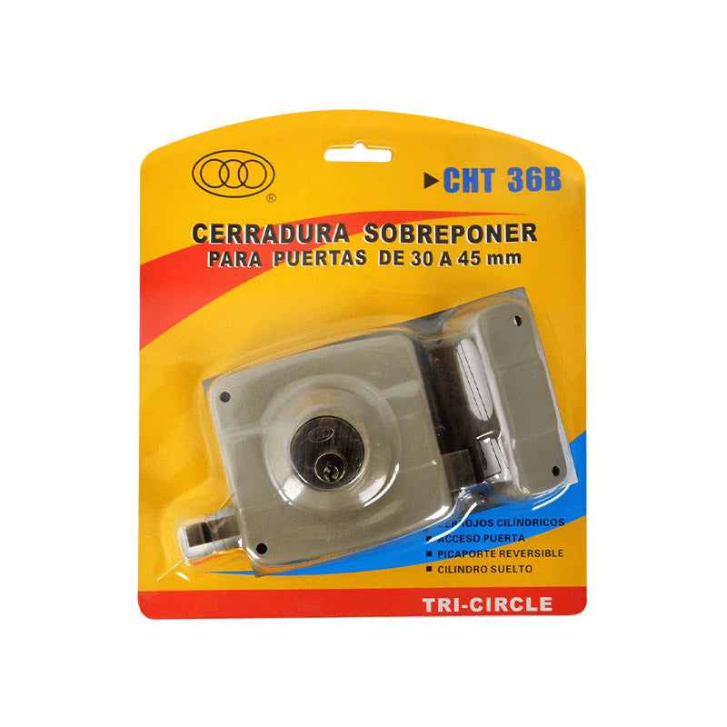 Cerradura sobreponer gris tricircle