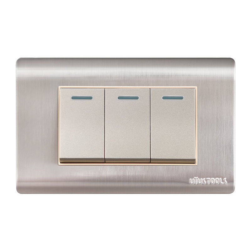 Interruptor triple 16A emp inox curva UYU (pack 5 unidades)