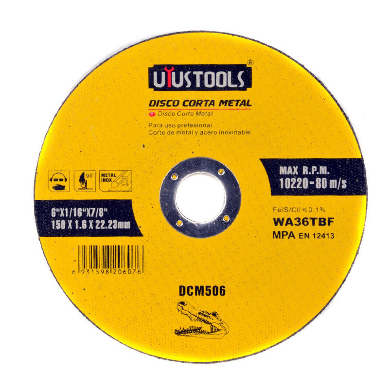 Disco corte metal 6" x 1,6 x 22.2 Uyustools (pack 10 unidades)
