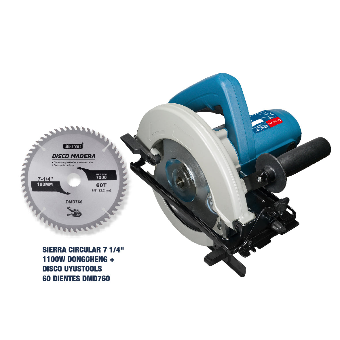 Sierra circular 7 1/4" 1100W Dongcheng + disco Uyustools 60 dientes DMD760