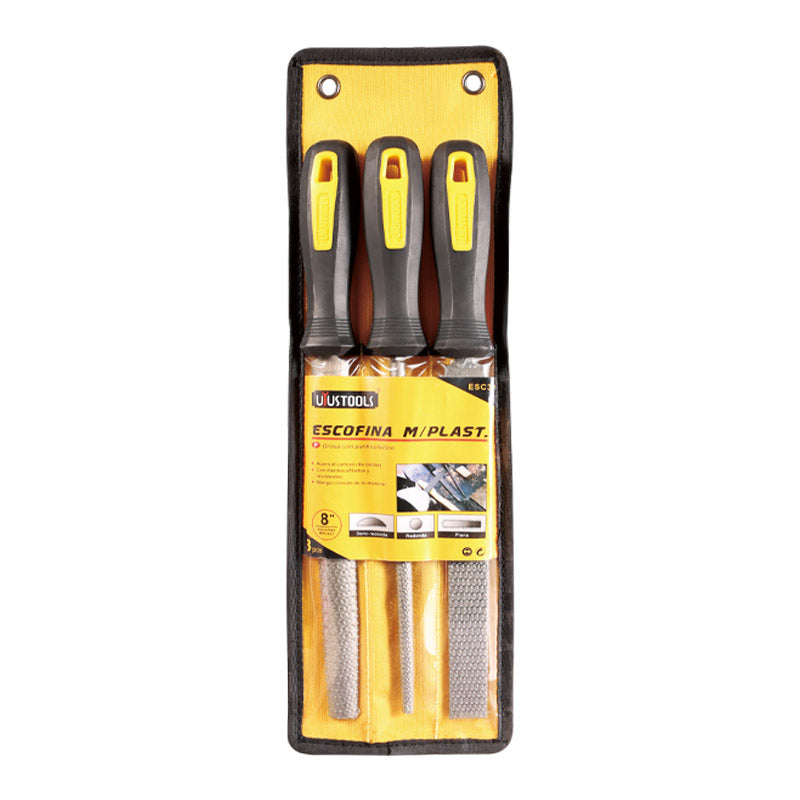 Juego 3 pcs escofina bastarda 8" m/plastico Uyustools (pack 5 unidades)