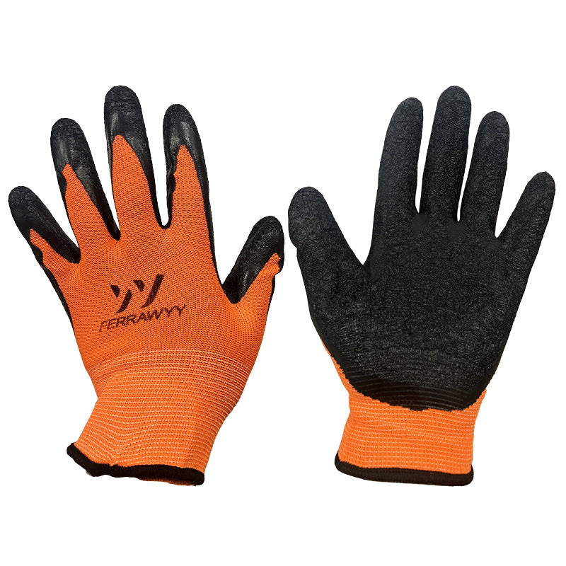 Guante tela+goma 0016 (naranjo+negro) 8" fwyy-yt (pack 12 pares)