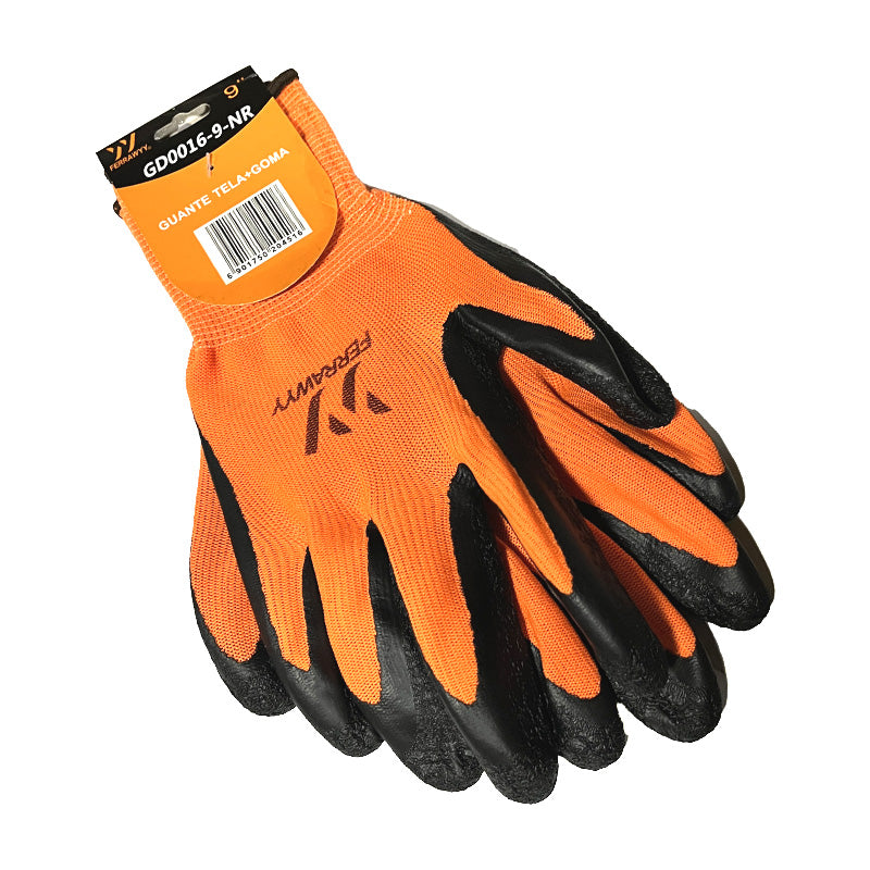 Guante tela/goma 9'' naranjo fwyy (pack 12 pares)