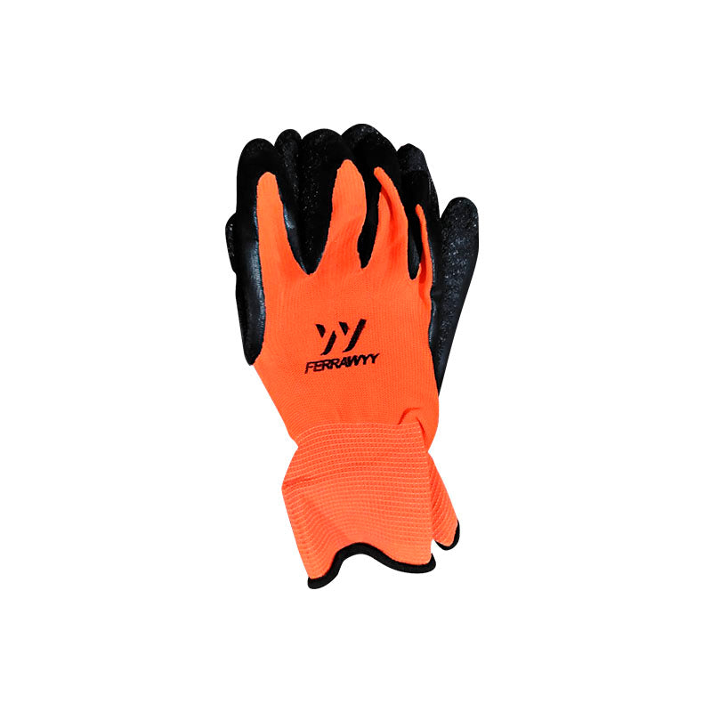 "guante tela+goma 0016 (naranjo+negro) 9"" fwyy-yt" (pack 12 pares)