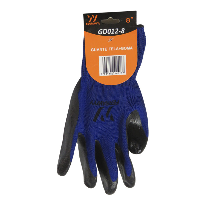 Guante tela+goma GD-012 8'' fwyy-yt (pack 6 pares)