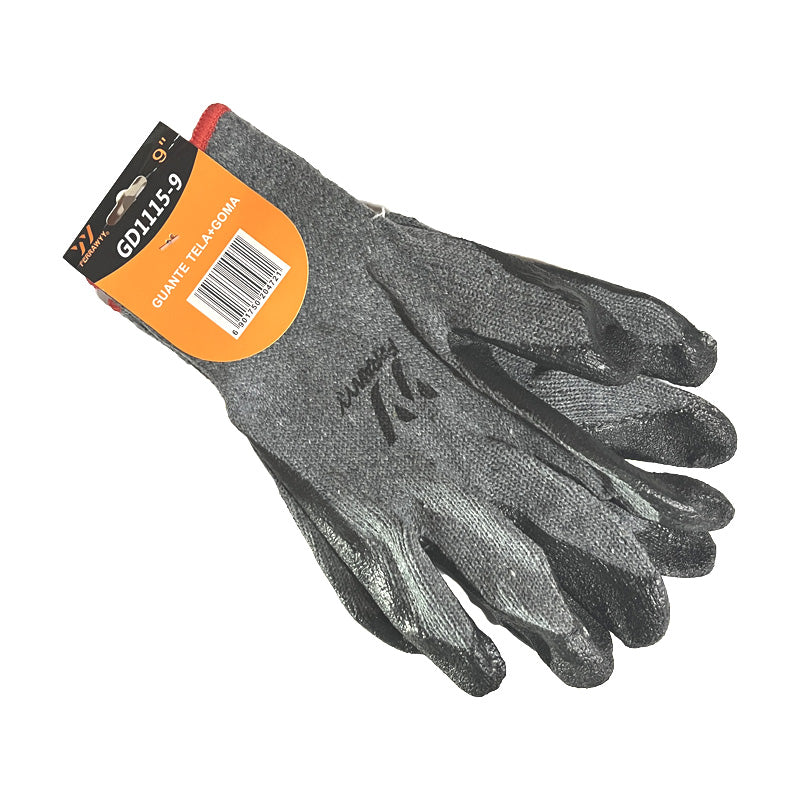 Guante tela/goma 9'' gris fwyy (pack 6 pares)