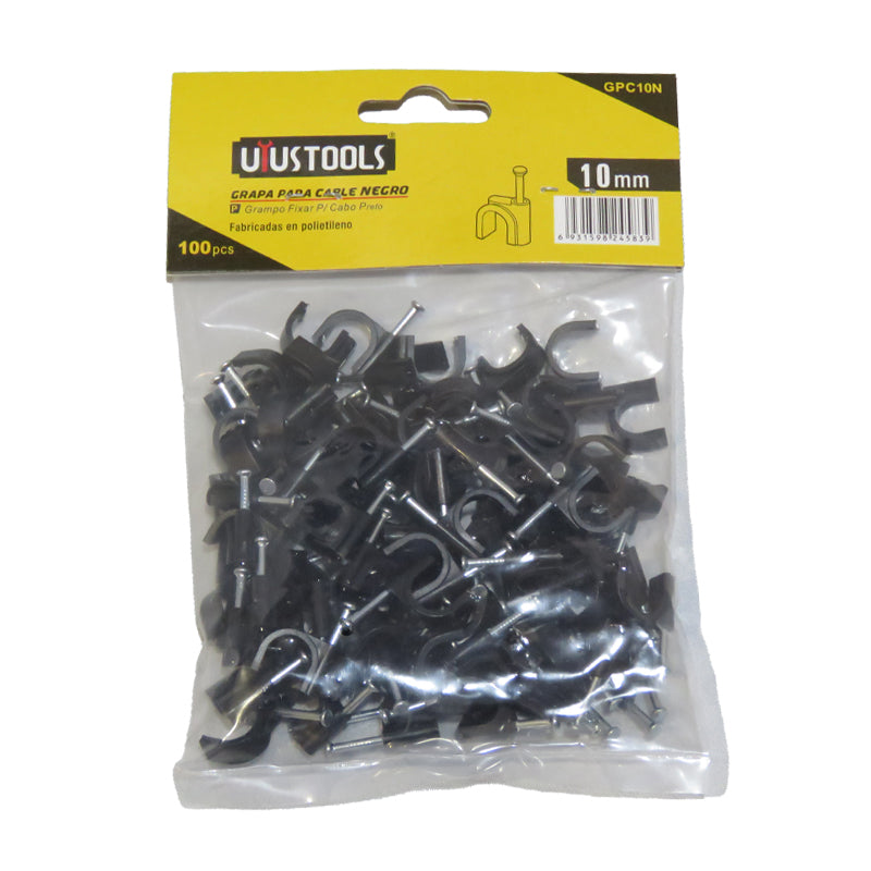 Grapa para cable negro 10MM 100PCS/SET UYU (pack 10 sets)