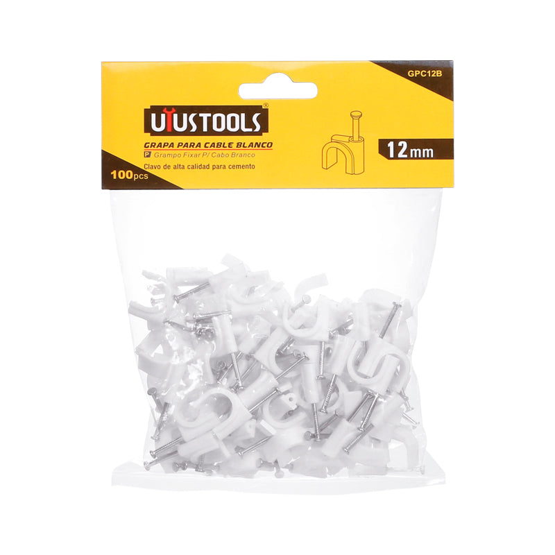 Grapa para cable blanco 12MM 100PCS/SET UYU (pack 10 sets)