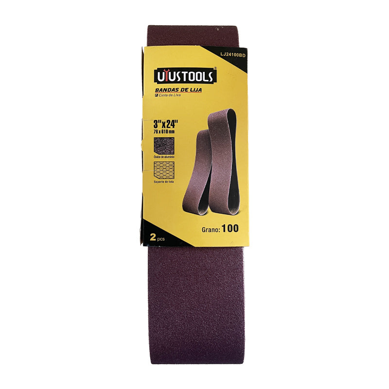 Bandas de lija 2PCS 3"X24" 100# UYU (pack 5 sets)