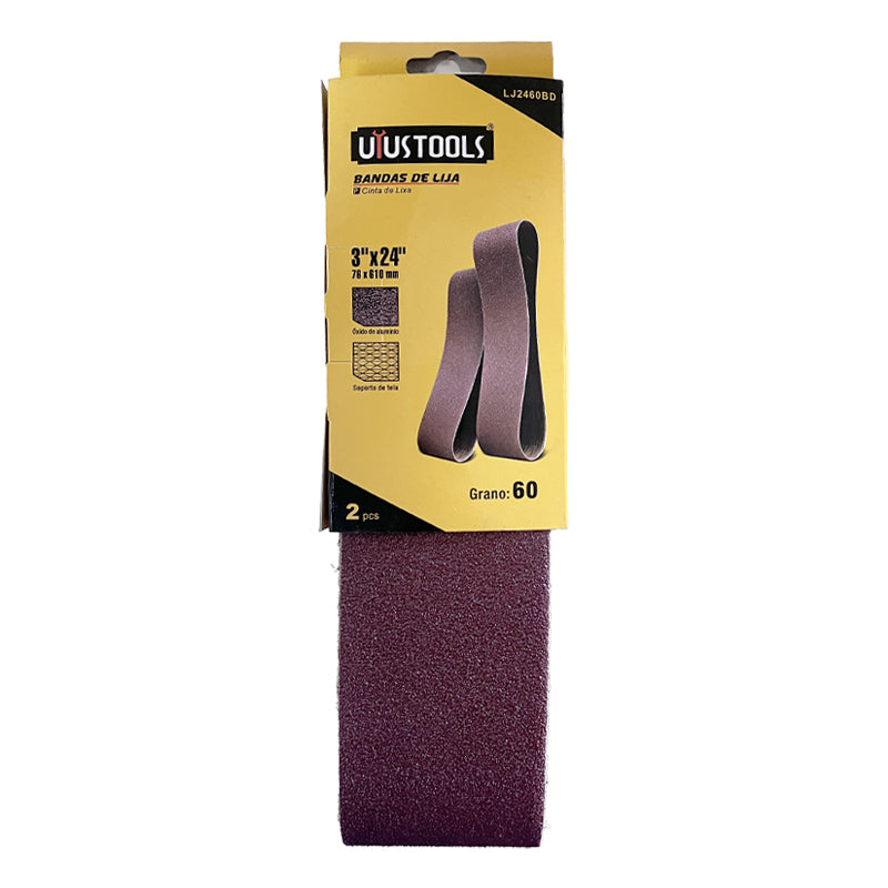 Bandas de lija 2PCS 3"X24" 60# UYU (pack 5 sets)