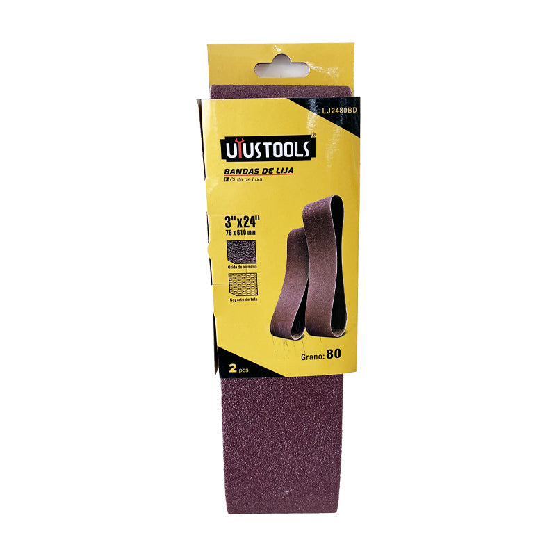 Bandas de lija 2PCS 3"X24" 80# UYU (pack 5 sets)