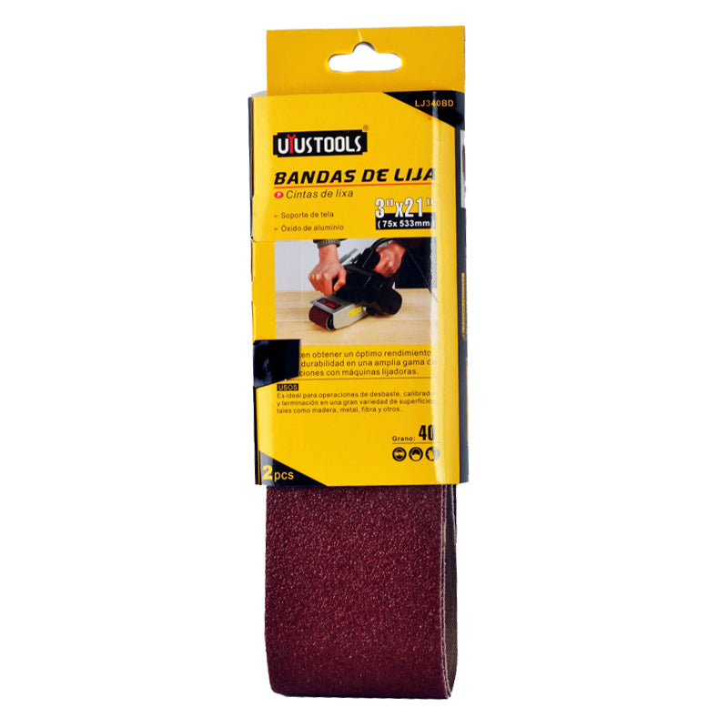 Set 2 un banda de lija 3" x 21" #40 Uyustools (pack 5 sets)