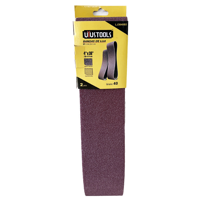 Set 2 pcs bandas de lija 4"X36" 40# UYU (pack 10 sets)