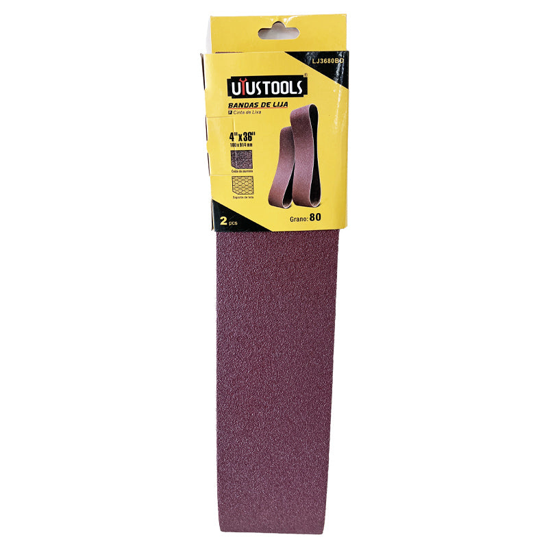 Set 2 pcs bandas de lija 4"X36" 80# UYU (pack 10 sets)
