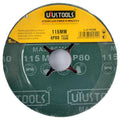 Set 5 un disco lija fibra p/madera 4 1/2" #80 UYU (pack 10 sets)