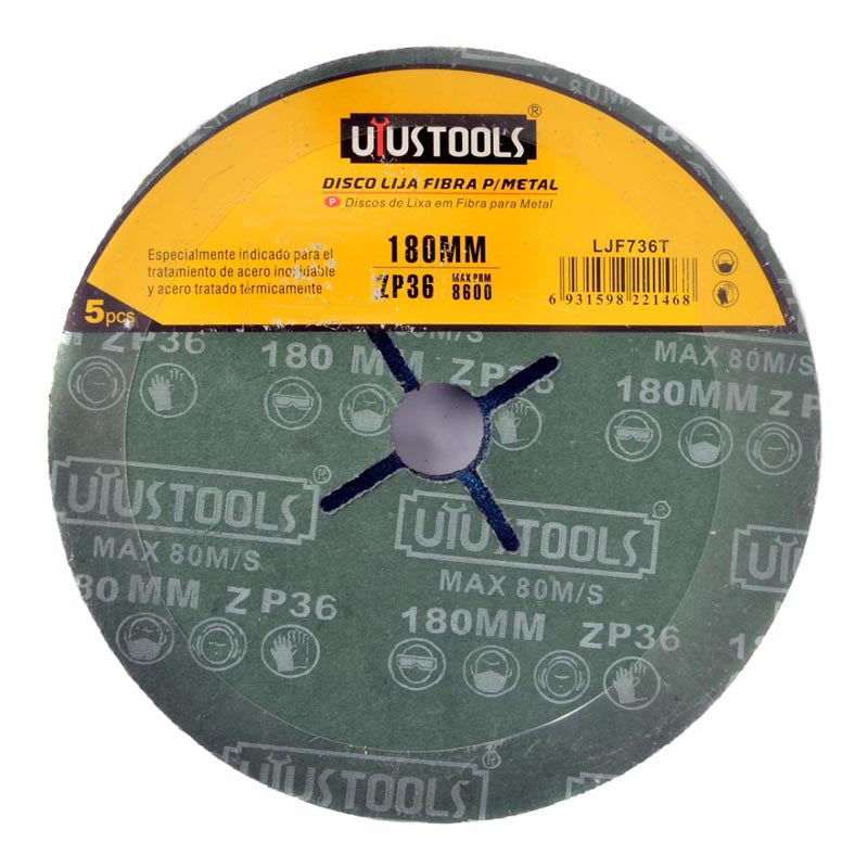 Set 5 un disco lija fibra p/metal 7" #36 UYU (pack 2 sets)
