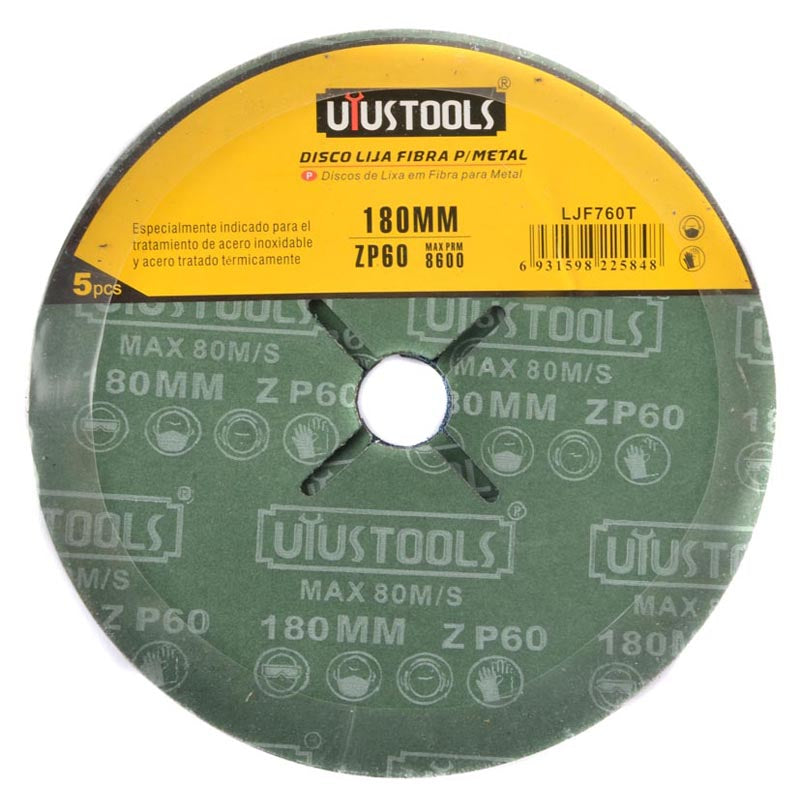 Set 5 un disco lija fibra p/metal 7" #60 UYU (pack 5 sets)