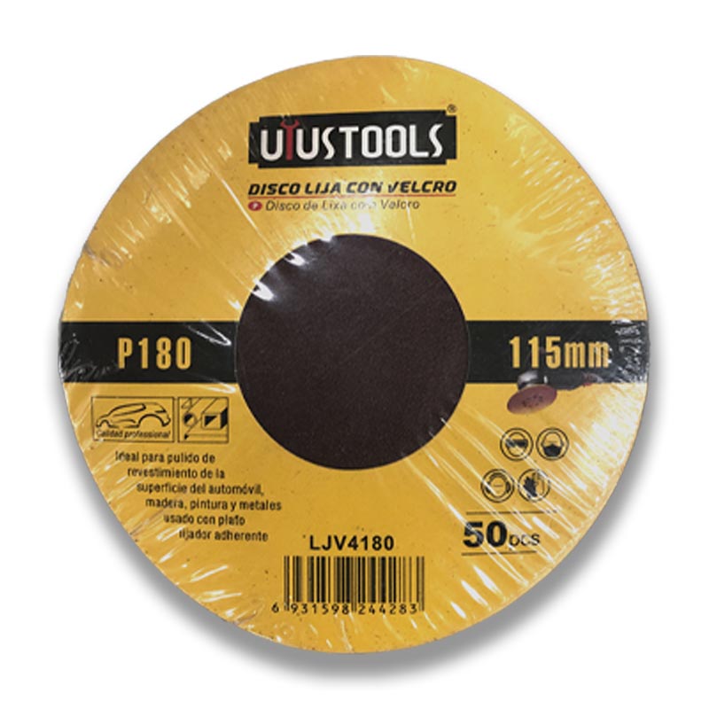 Set 50 un disco lija con velcro 4 1/2" #180 UYU