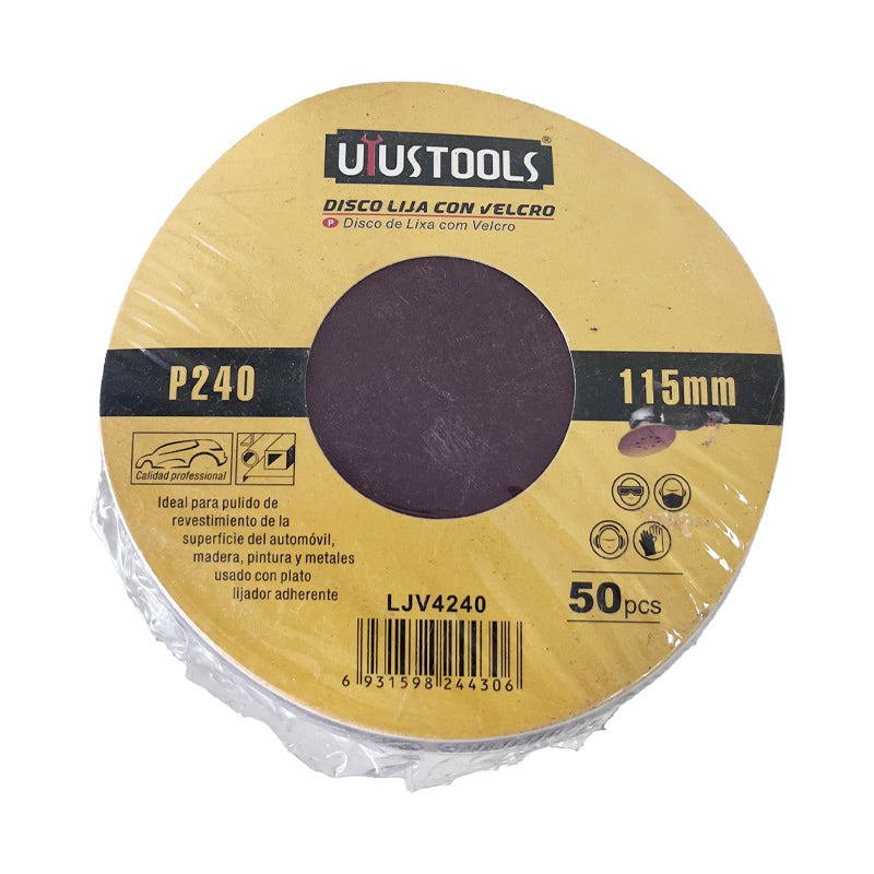 Set 50 un disco lija con velcro 4 1/2" #240 UYU (pack 2 sets)