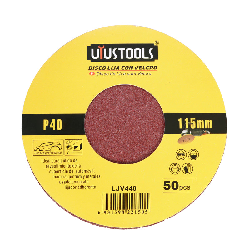 Set 50 un disco lija con velcro 4 1/2" #40 UYU