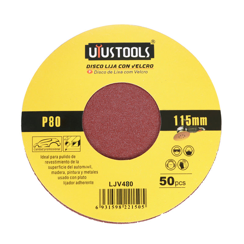 Set 50 un disco lija con velcro 4 1/2" #80 UYU
