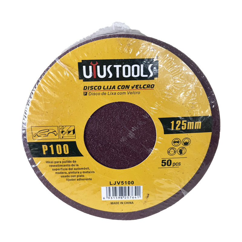 Set 50 un disco lija con velcro 5" #100 UYU