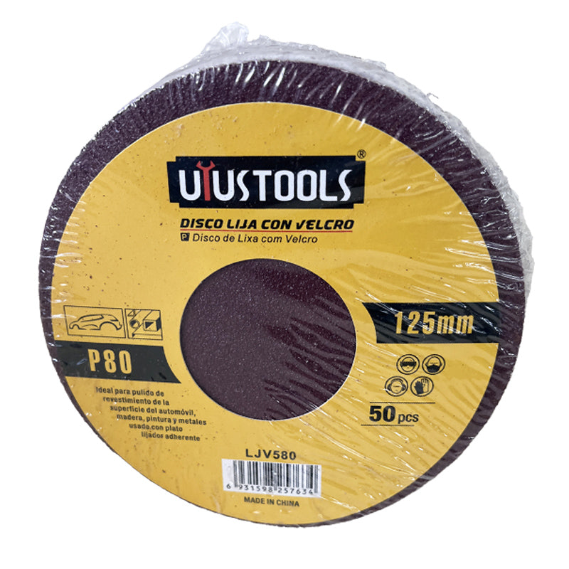 Set 50 un disco lija con velcro 5" #80 UYU