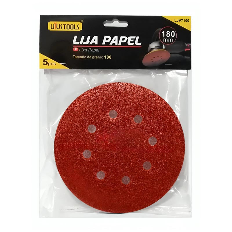 Set 50 un disco lija con velcro 7" #100 UYU