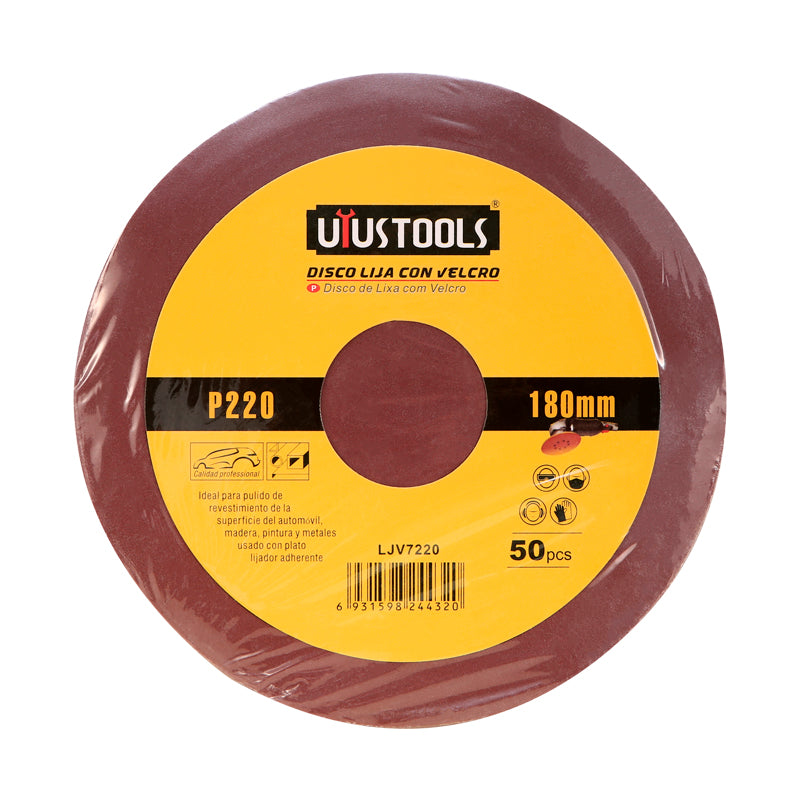 Set 50 un disco lija con velcro 7" #220 uyus