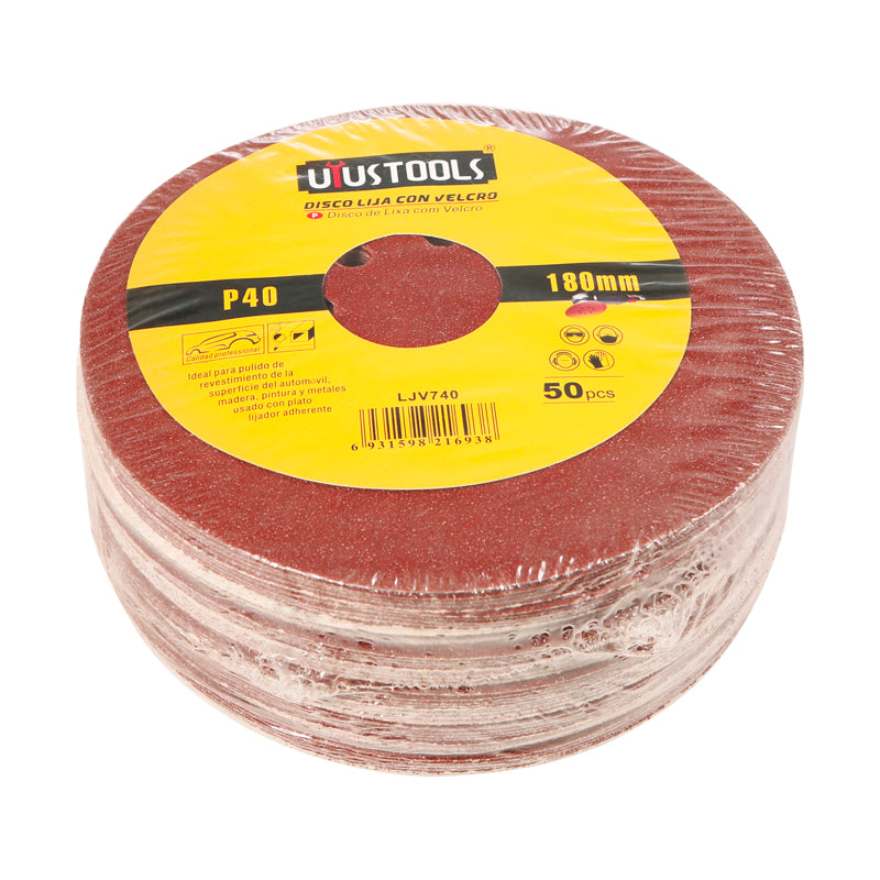 Set 50 un disco lija con velcro 7" #40 UYU