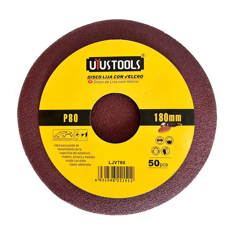 Set 50 un disco lija con velcro 7" #80 UYU