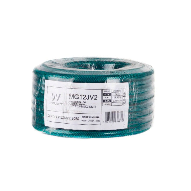 Manguera jardin verde malla reforzada 1/2" x 2.0MM x 20MTS