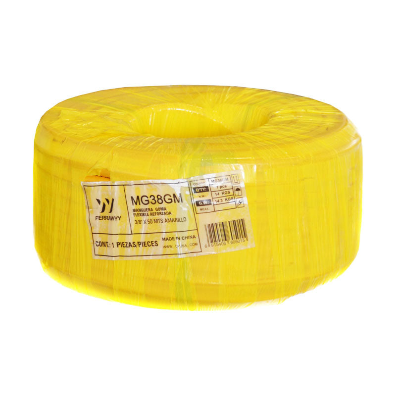 Manguera goma flexible reforzada 3/8" x 50MTS amarillo