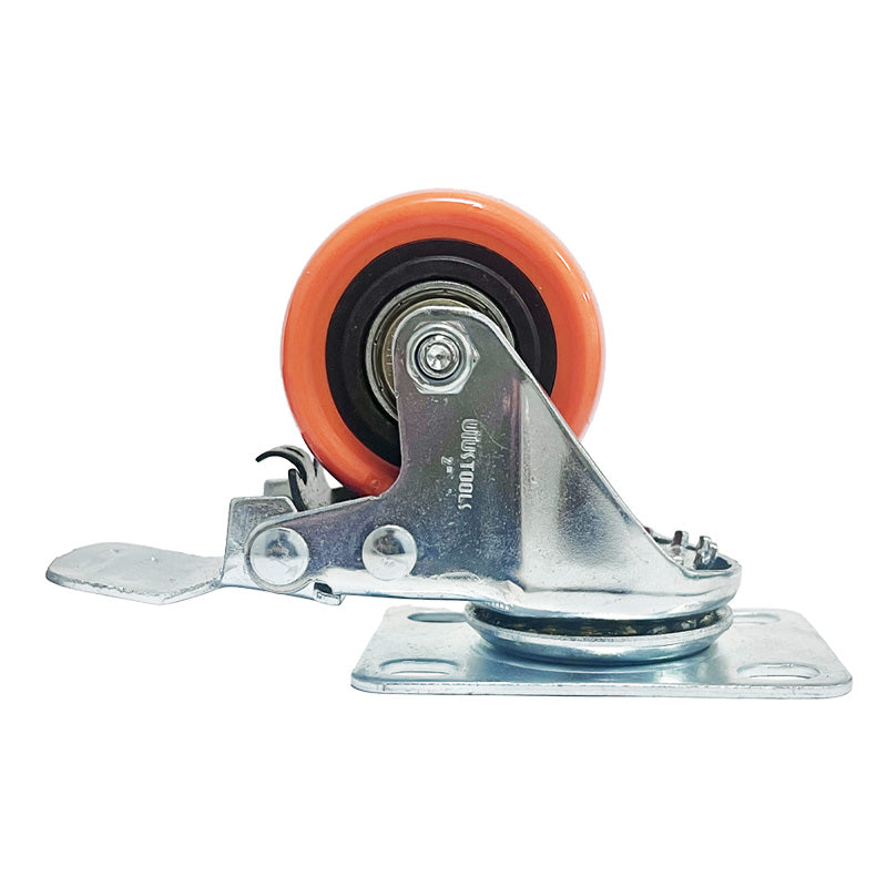 Rueda industrial naranjo con freno 2" UYU (pack 3 unidades)