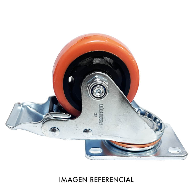 Rueda industrial naranjo con freno 5" UYU