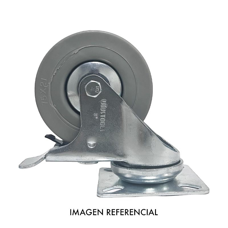 Rueda industrial gris 2" 50KG con freno UYU (pack 4 unidades)